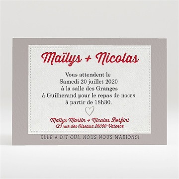 Carton d'invitation mariage gris moderne