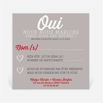 Carton réponse mariage gris moderne