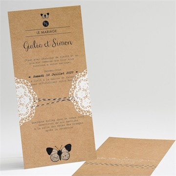 Faire-part mariage dentelle kraft papillon