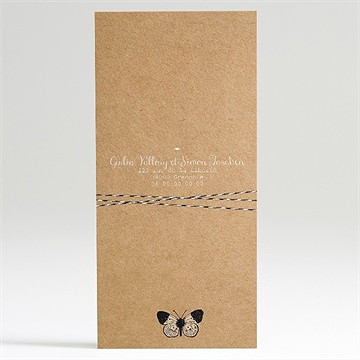 Faire-part mariage dentelle kraft papillon - Dos du faire-part