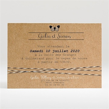 Carton d'invitation mariage dentelle kraft papillon
