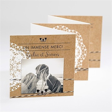 Remerciement mariage dentelle kraft papillon