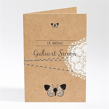 Menu mariage dentelle kraft papillon