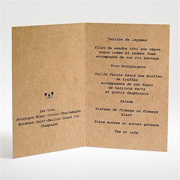 Menu mariage dentelle kraft papillon - Intérieur du menu
