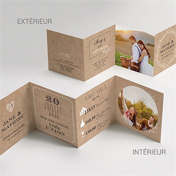 Faire-part mariage kraft en folie - Vue détaillée