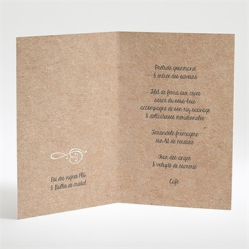 Menu mariage kraft en folie - Intérieur du menu