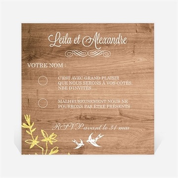 Carton réponse mariage fond en bois