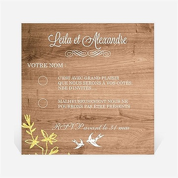 Carton réponse mariage fond en bois