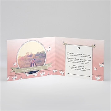 Faire-part mariage nos motifs hirondelles - Intérieur du faire-part