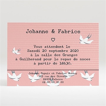 Carton d'invitation mariage nos motifs hirondelles