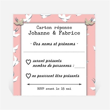 Carton réponse mariage nos motifs hirondelles