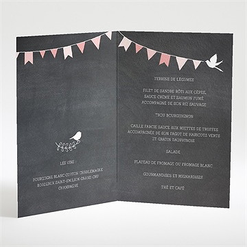 Menu baptême fanions roses sur ardoise - Intérieur du menu