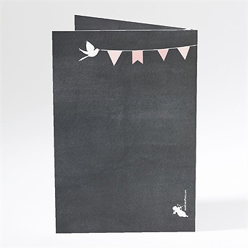 Menu baptême fanions roses sur ardoise - Dos du menu