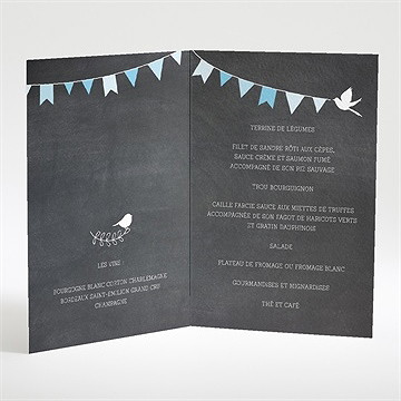 Menu baptême fanions bleus sur ardoise - Intérieur du menu