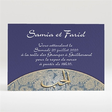 Carton d'invitation mariage bleu nuit et or