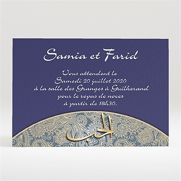 Carton d'invitation mariage bleu nuit et or