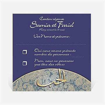 Carton réponse mariage bleu nuit et or