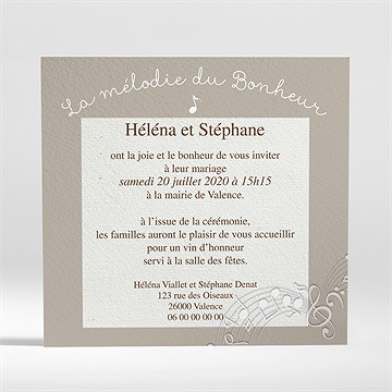 Faire-part mariage thème musical - Dos du faire-part
