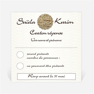 Carton réponse mariage soleil et or