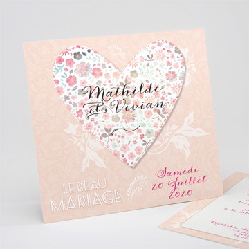 Faire-part mariage coeur en liberty