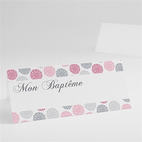 Marque-place baptême fete des pois roses