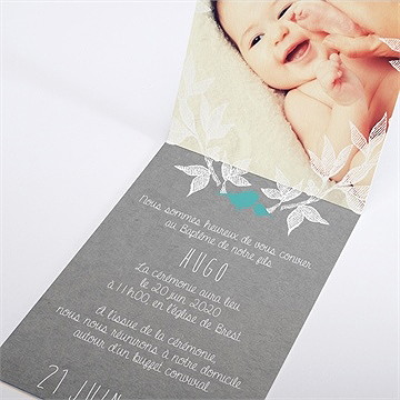 Faire-part de baptême découpe originale - Intérieur du faire-part