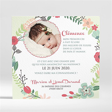 Faire-part naissance farandole de fleurs - Dos du faire-part