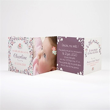 Faire-part naissance accordéon fleurs photo - Intérieur du faire-part