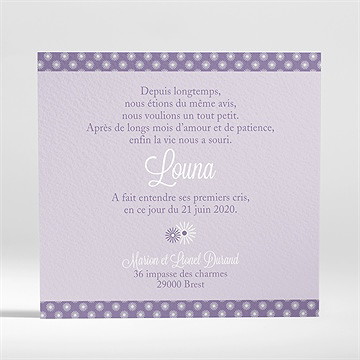Faire-part naissance photos et imprimés féminins - Dos du faire-part