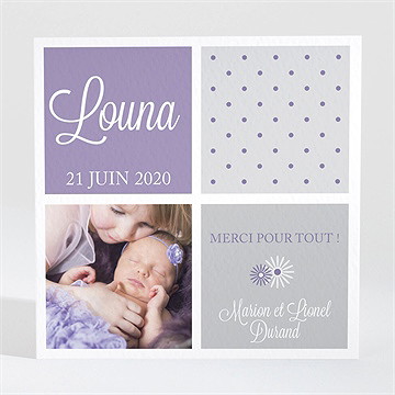 Remerciement naissance photos et imprimés féminins