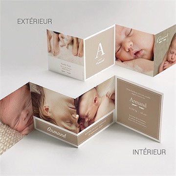 Faire-part naissance beige classique traditionnel - Vue détaillée