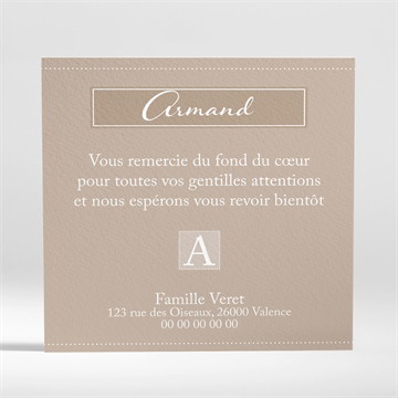 Remerciement naissance beige classique traditionnel