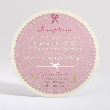 Faire-part naissance petit nœud et dentelle fille - Dos du faire-part