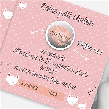 Faire-part naissance notre petit chaton fille - Détail du faire-part