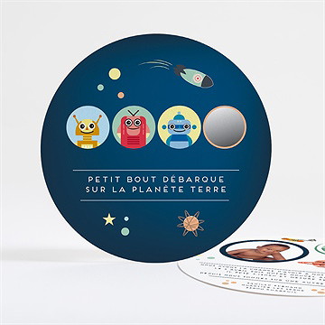 Faire-part naissance il débarque sur terre - Faire-part non gratté