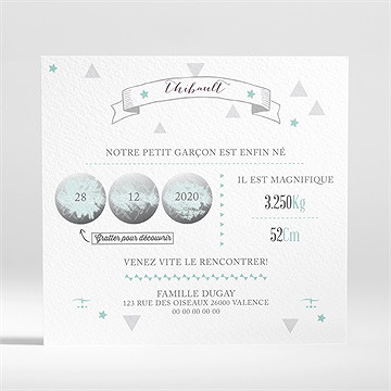 Faire-part naissance motifs et pastilles - Dos du faire-part