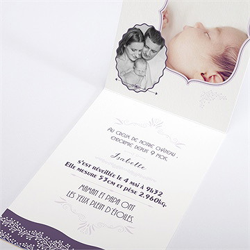 Faire-part naissance baroque vintage - Faire-part ouvert