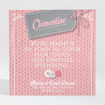 Remerciement naissance layette pour fille