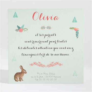 Remerciement naissance petits animaux de la forêt