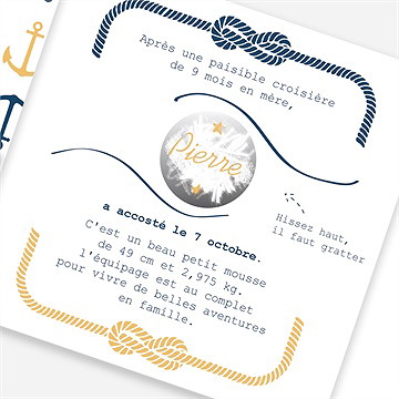 Faire-part naissance mon petit matelot - Détail du faire-part