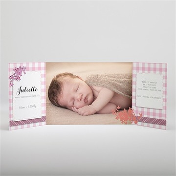 Faire-part naissance petit damier rose avec photo - Intérieur du faire-part