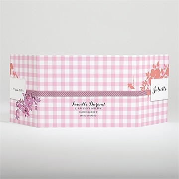 Faire-part naissance petit damier rose avec photo - Dos du faire-part