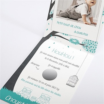 Faire-part naissance chouette discussion... - Intérieur du faire-part non gratté