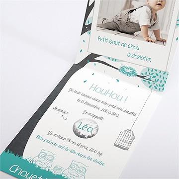 Faire-part naissance chouette discussion... - Intérieur du faire-part gratté