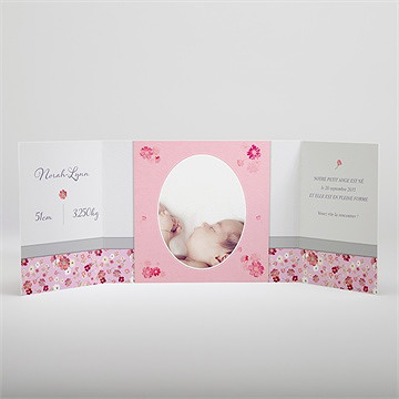 Faire-part naissance triptyque rose photo - Intérieur du faire-part
