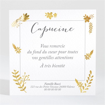 Remerciement naissance feuillage classique et chic