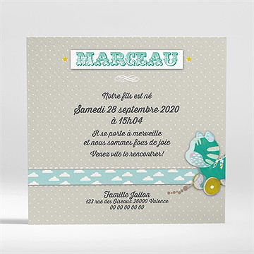 Faire-part naissance jouet vintage - Dos du faire-part