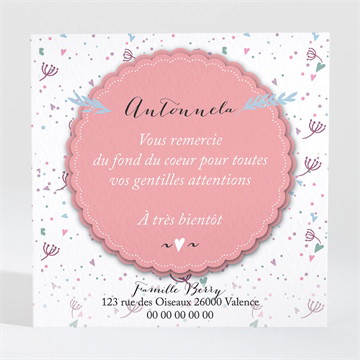 Remerciement naissance motifs graphiques et photo