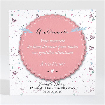 Remerciement naissance motifs graphiques et photo