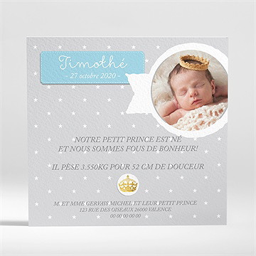 Faire-part naissance son altesse - Dos du faire-part